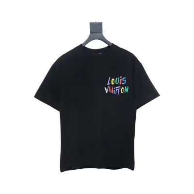 Louis Vuitton 25ss hand-painted colorful logo graffiti short-sleeved T-shirt black 02