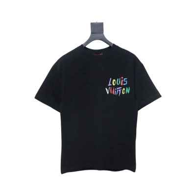Louis Vuitton 25ss hand-painted colorful logo graffiti short-sleeved T-shirt black 02