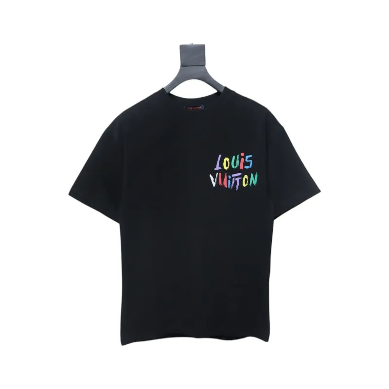 Louis Vuitton 25ss hand-painted colorful logo graffiti short-sleeved T-shirt black
