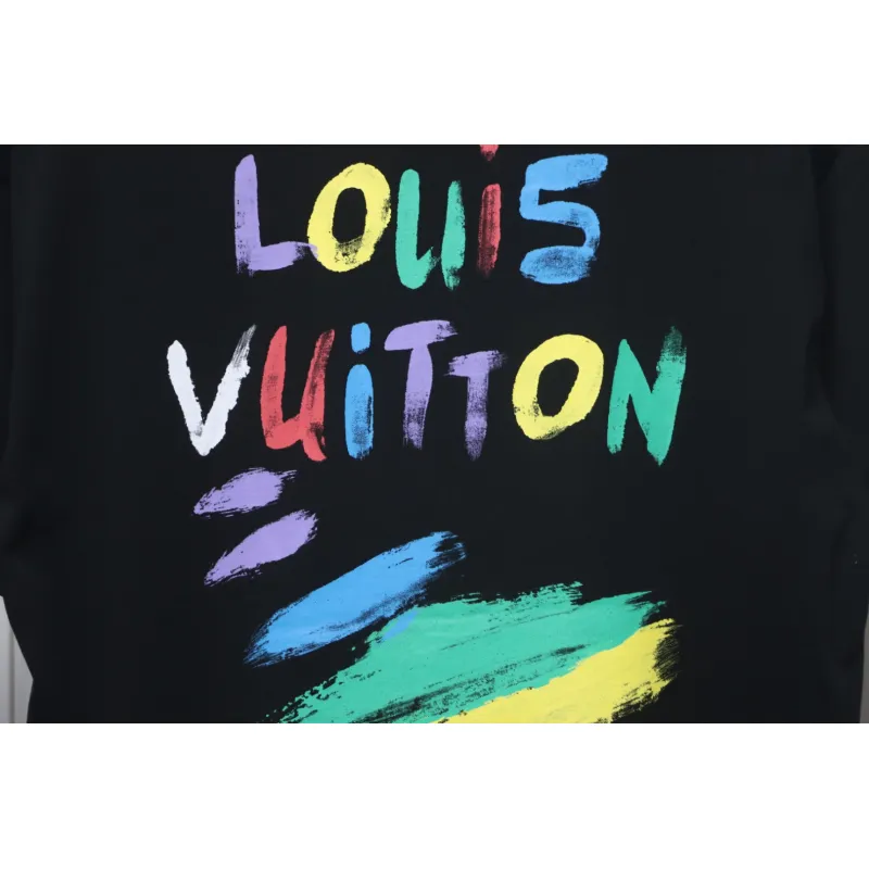 Louis Vuitton 25ss hand-painted colorful logo graffiti short-sleeved T-shirt black