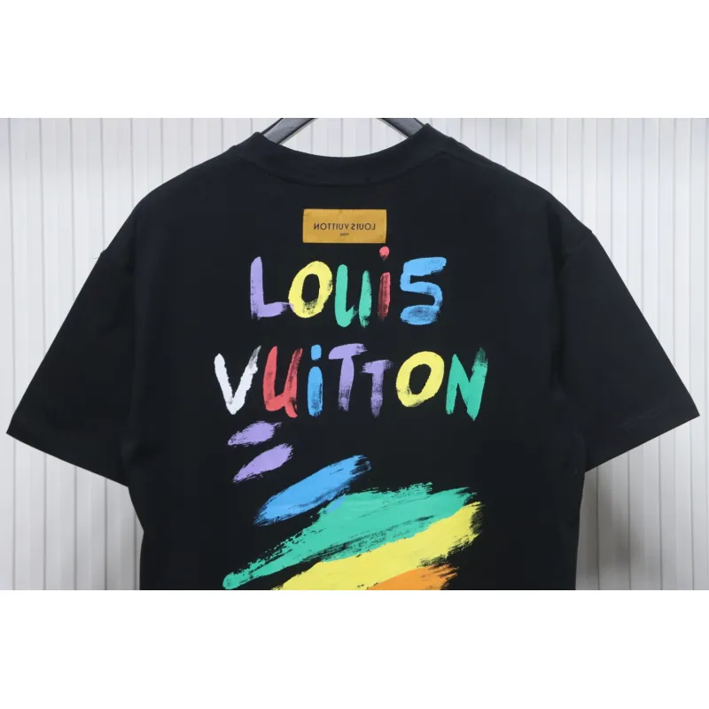 Louis Vuitton 25ss hand-painted colorful logo graffiti short-sleeved T-shirt black