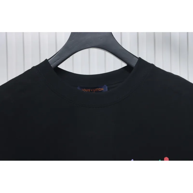 Louis Vuitton 25ss hand-painted colorful logo graffiti short-sleeved T-shirt black