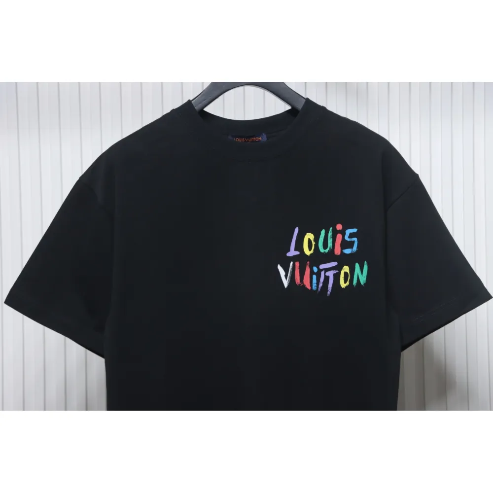 Louis Vuitton 25ss hand-painted colorful logo graffiti short-sleeved T-shirt black