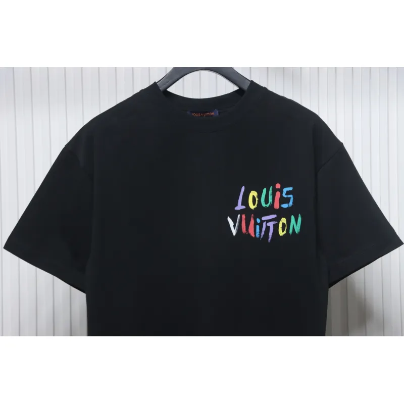 Louis Vuitton 25ss hand-painted colorful logo graffiti short-sleeved T-shirt black