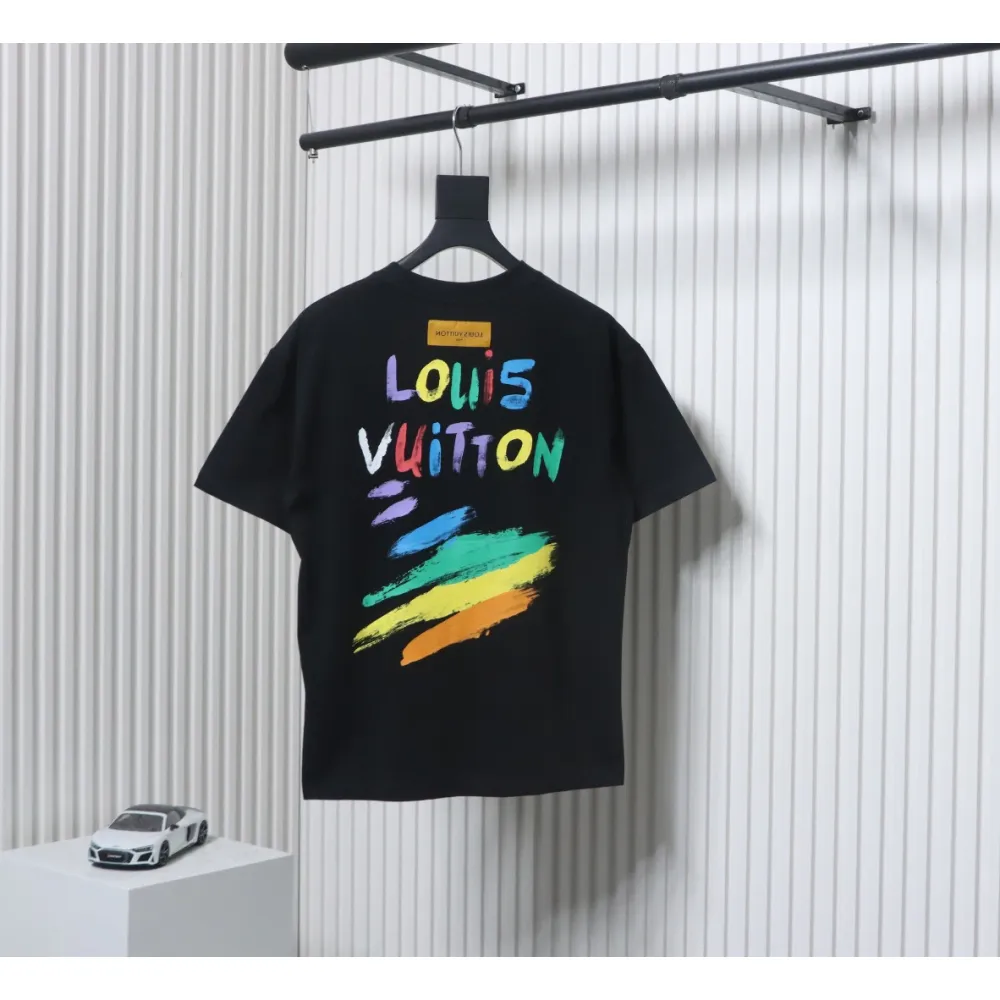 Louis Vuitton 25ss hand-painted colorful logo graffiti short-sleeved T-shirt black