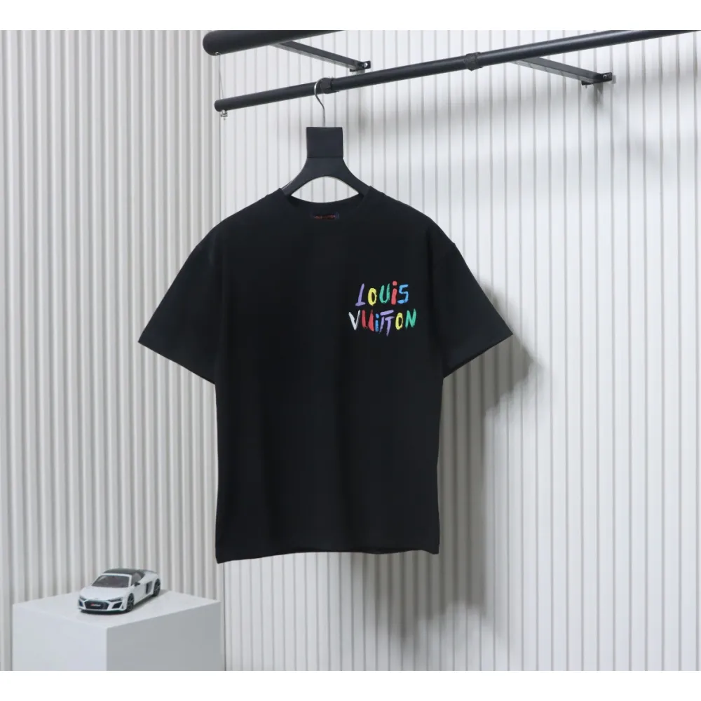 Louis Vuitton 25ss hand-painted colorful logo graffiti short-sleeved T-shirt black