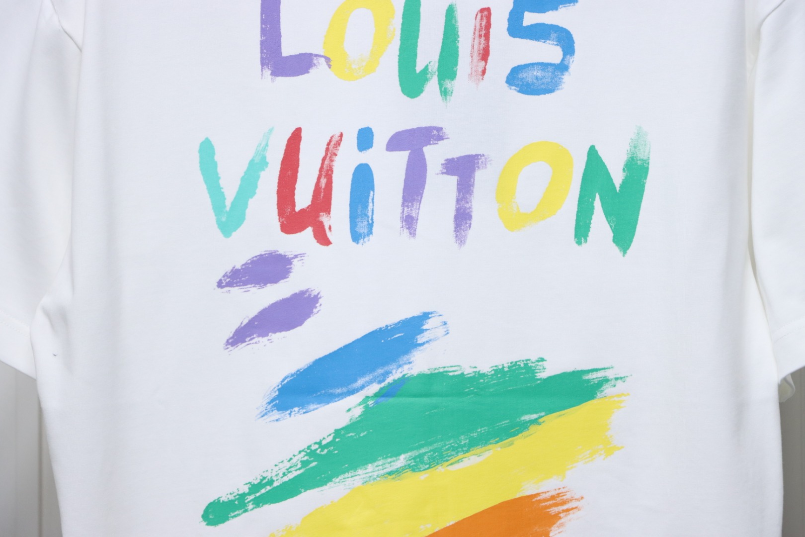 Louis Vuitton 25ss hand-painted colorful logo graffiti short-sleeved T-shirt White