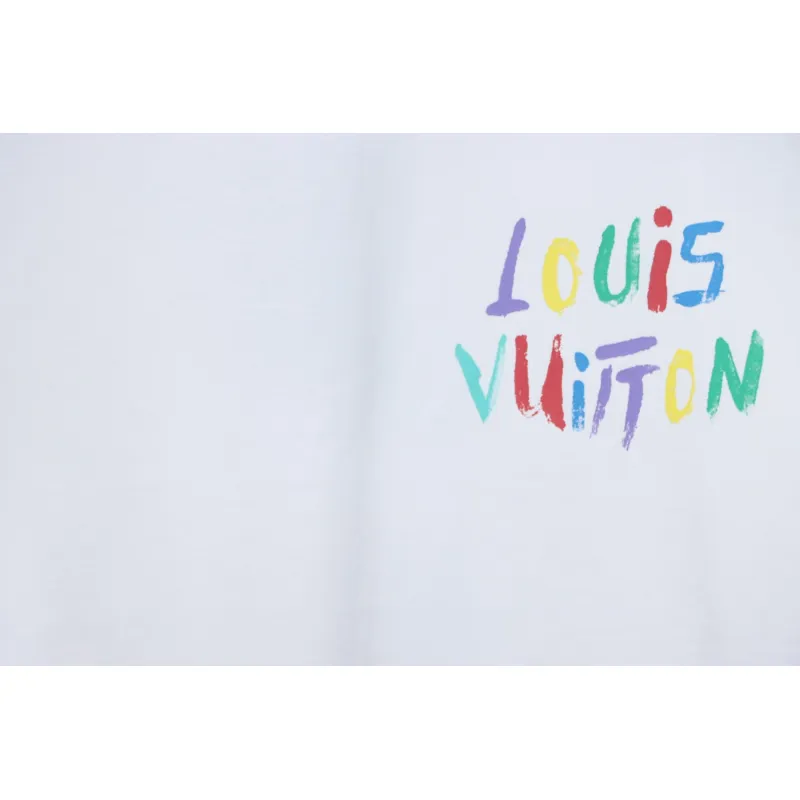 Louis Vuitton 25ss hand-painted colorful logo graffiti short-sleeved T-shirt White