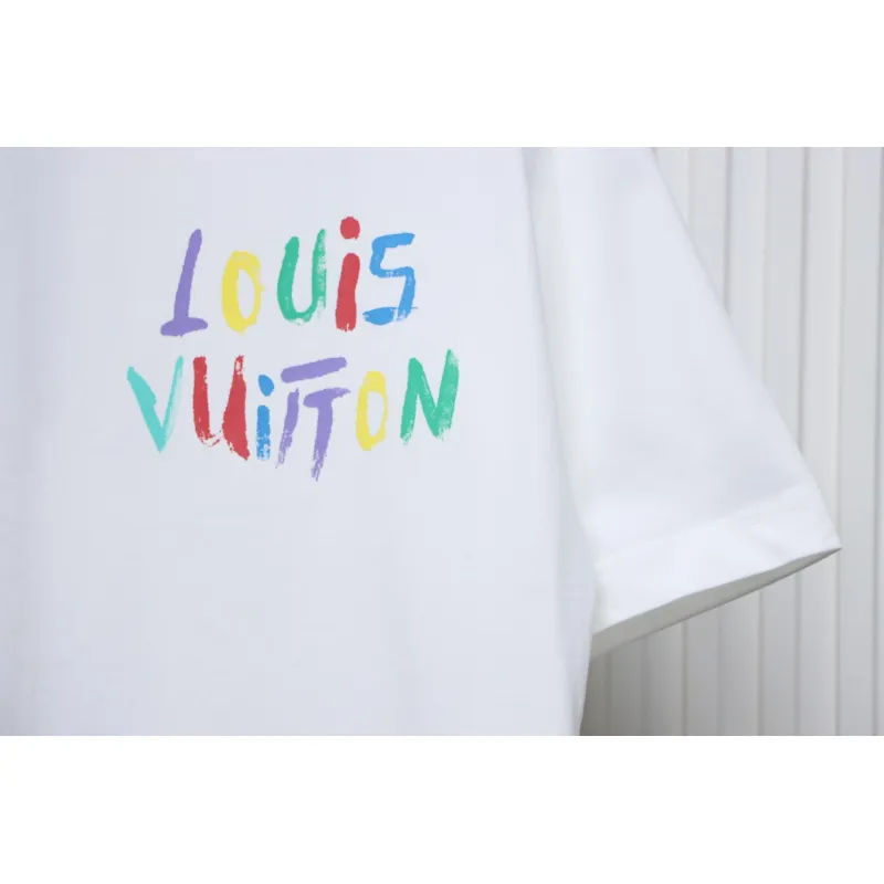 Louis Vuitton 25ss hand-painted colorful logo graffiti short-sleeved T-shirt White