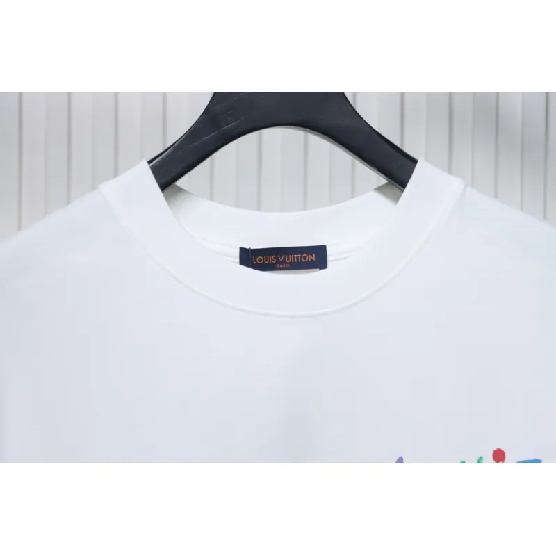 Louis Vuitton 25ss hand-painted colorful logo graffiti short-sleeved T-shirt White