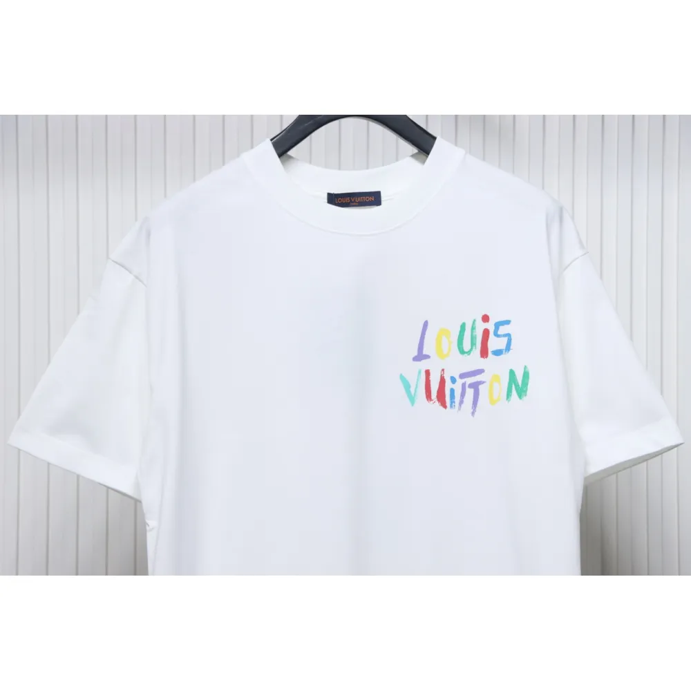 Louis Vuitton 25ss hand-painted colorful logo graffiti short-sleeved T-shirt White