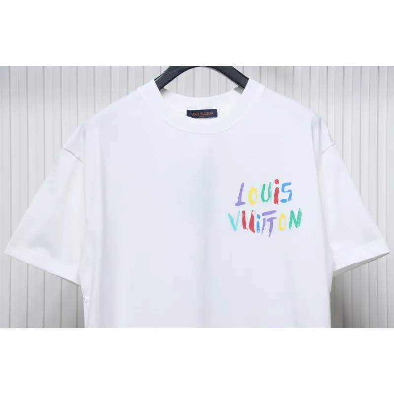Louis Vuitton 25ss hand-painted colorful logo graffiti short-sleeved T-shirt White