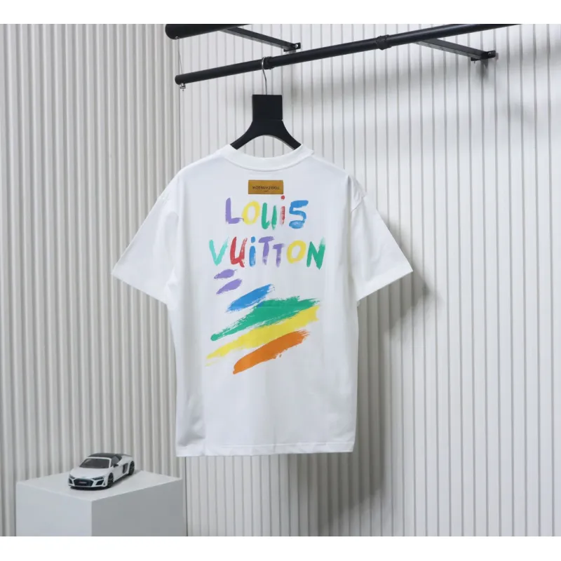 Louis Vuitton 25ss hand-painted colorful logo graffiti short-sleeved T-shirt White