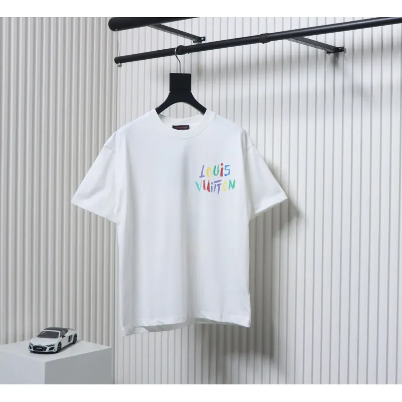 Louis Vuitton 25ss hand-painted colorful logo graffiti short-sleeved T-shirt White