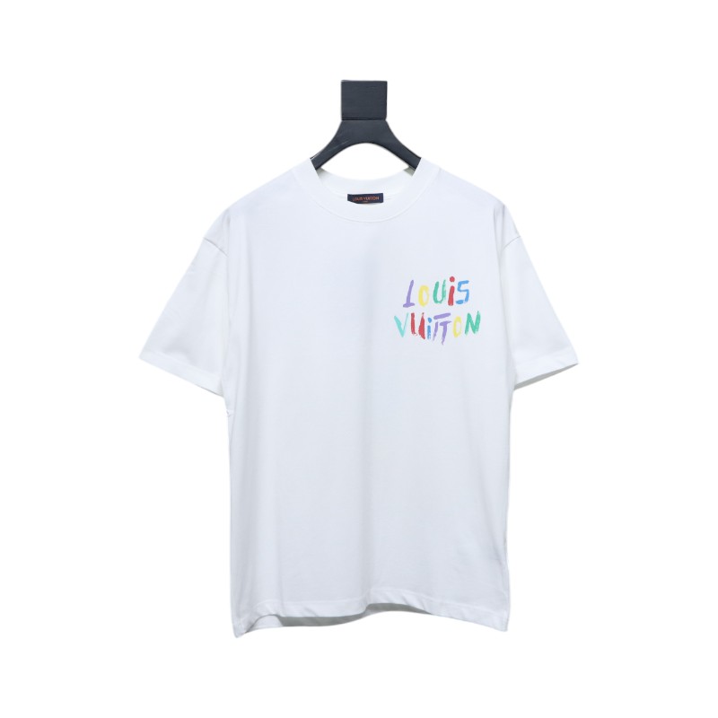Louis Vuitton 25ss hand-painted colorful logo graffiti short-sleeved T-shirt White