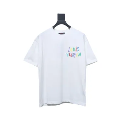 Louis Vuitton 25ss hand-painted colorful logo graffiti short-sleeved T-shirt White 02