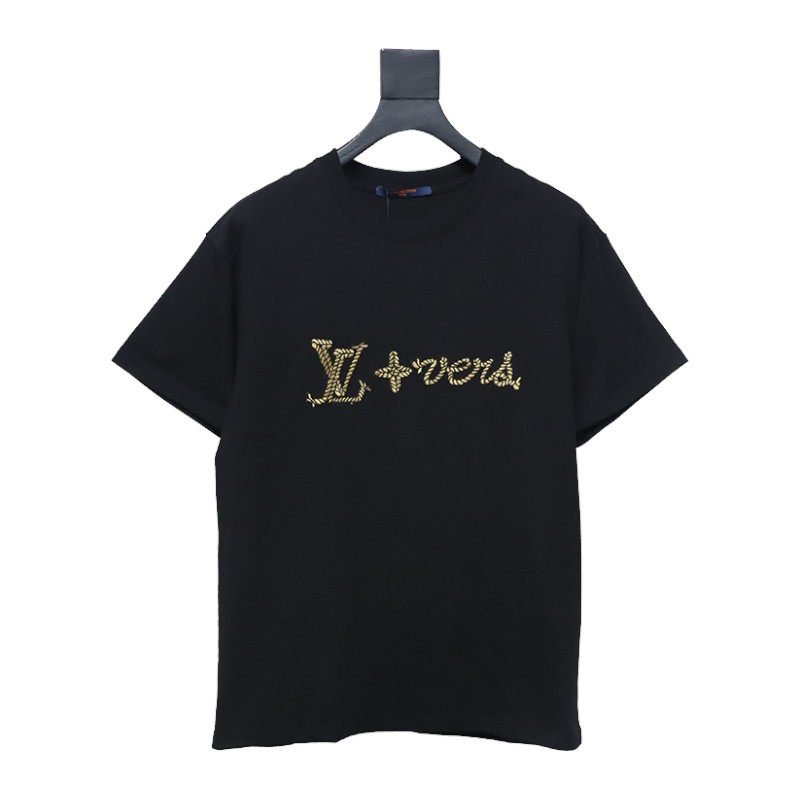 Louis Vuitton 25ss hemp rope knot embroidered short sleeves black