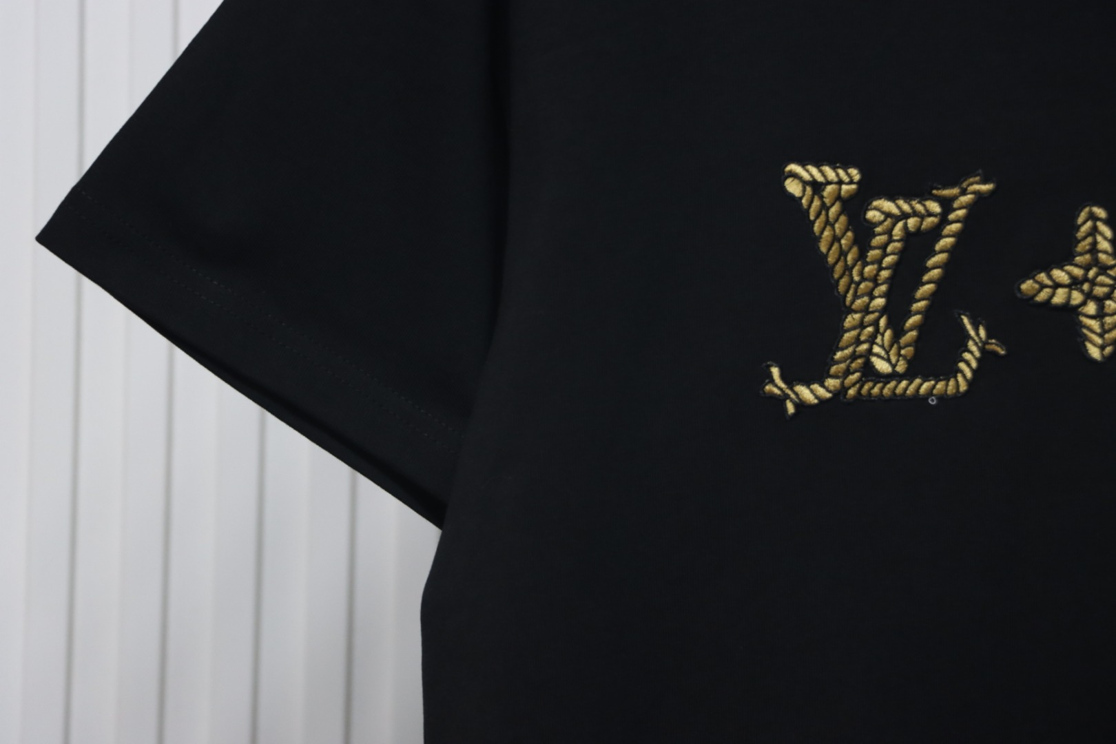 Louis Vuitton 25ss hemp rope knot embroidered short sleeves black