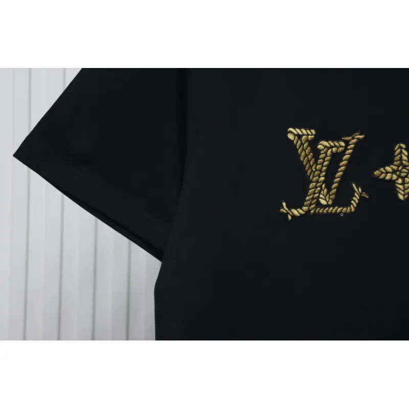 Louis Vuitton 25ss hemp rope knot embroidered short sleeves black