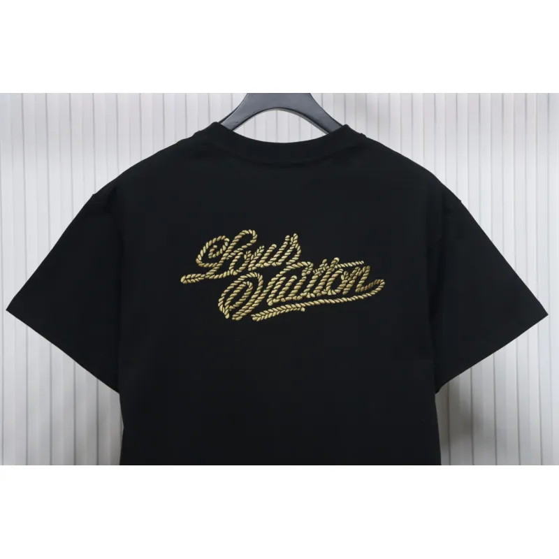Louis Vuitton 25ss hemp rope knot embroidered short sleeves black
