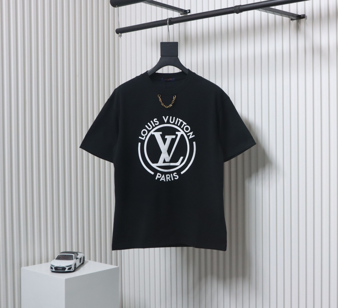 Louis Vuitton 25ss Lettering Printed Chain Short Sleeve Black