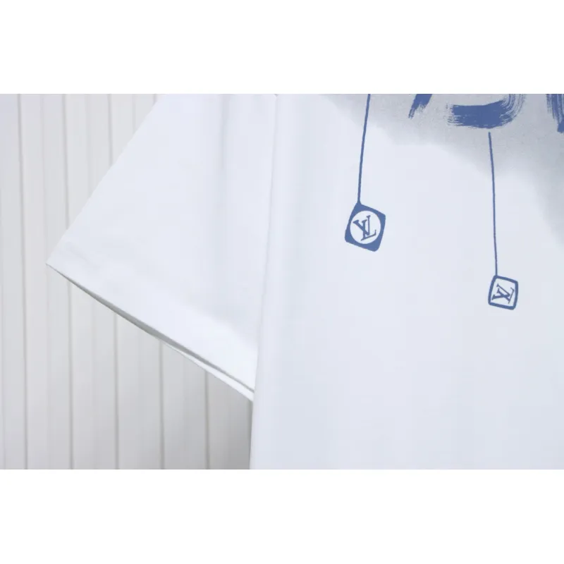 Louis Vuitton 25ss LV collar graffiti letter print large logo short sleeve T-shirt White