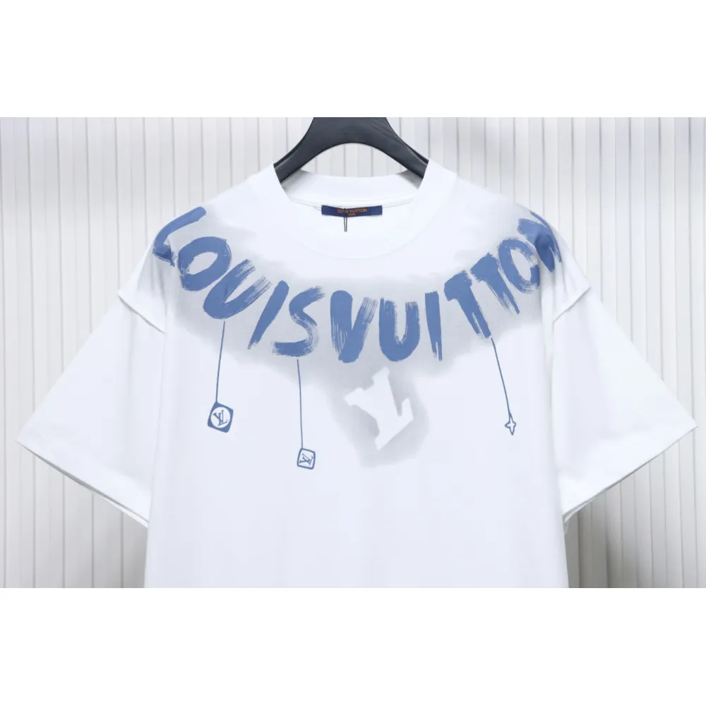 Louis Vuitton 25ss LV collar graffiti letter print large logo short sleeve T-shirt White