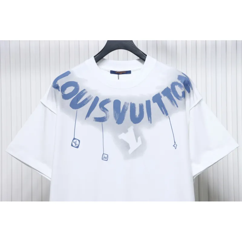 Louis Vuitton 25ss LV collar graffiti letter print large logo short sleeve T-shirt White