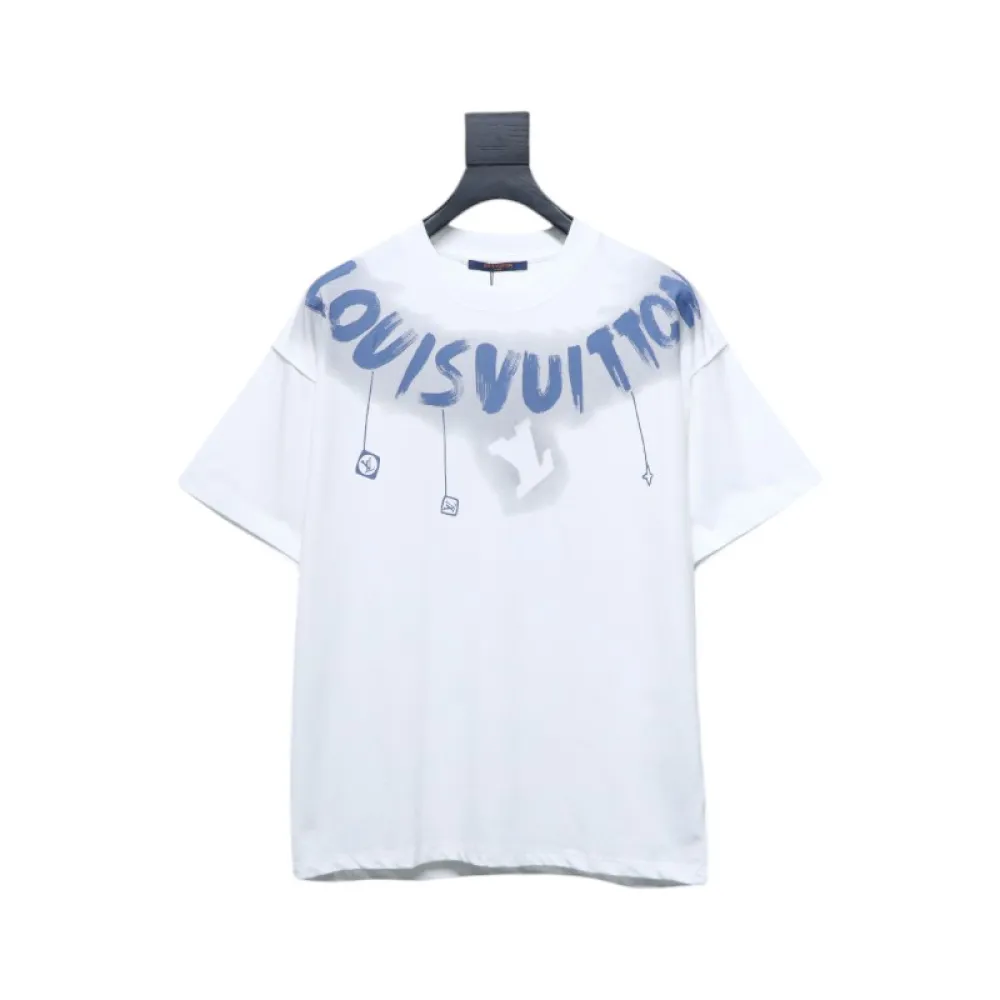 Louis Vuitton 25ss LV collar graffiti letter print large logo short sleeve T-shirt White