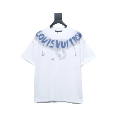Louis Vuitton 25ss LV collar graffiti letter print large logo short sleeve T-shirt White 01
