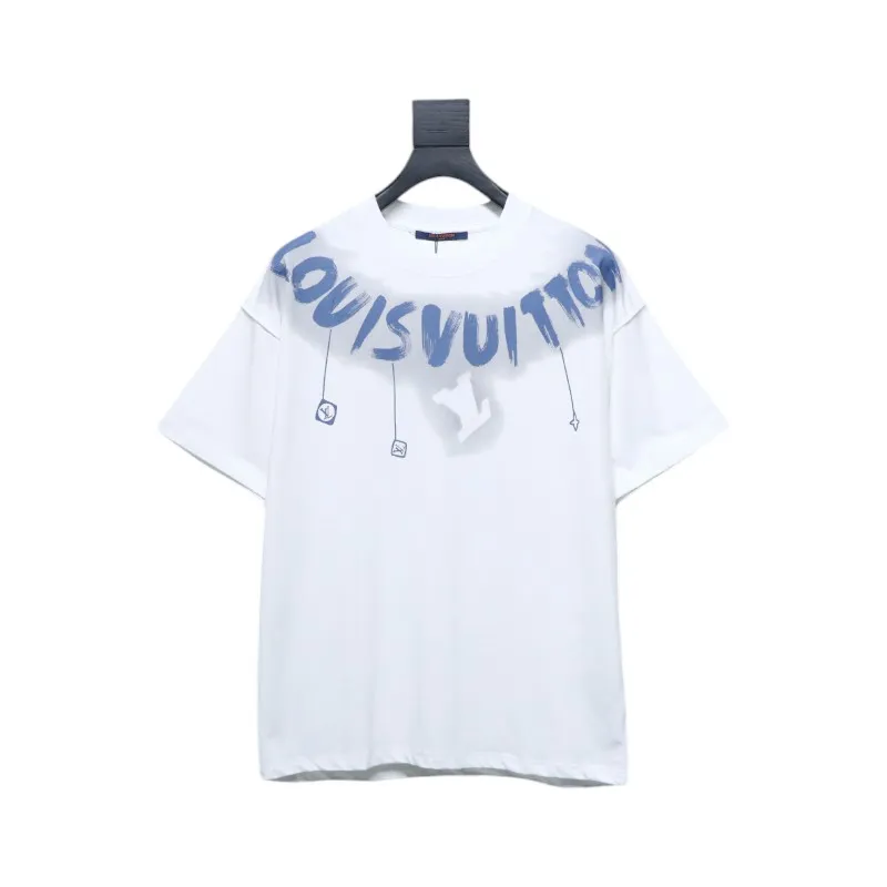Louis Vuitton 25ss LV collar graffiti letter print large logo short sleeve T-shirt White