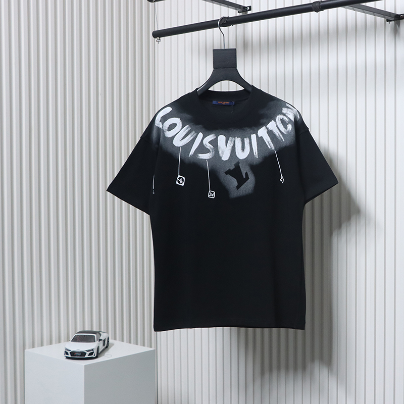 Louis Vuitton 25ss neckline graffiti letter print large logo short sleeve T-shirt black