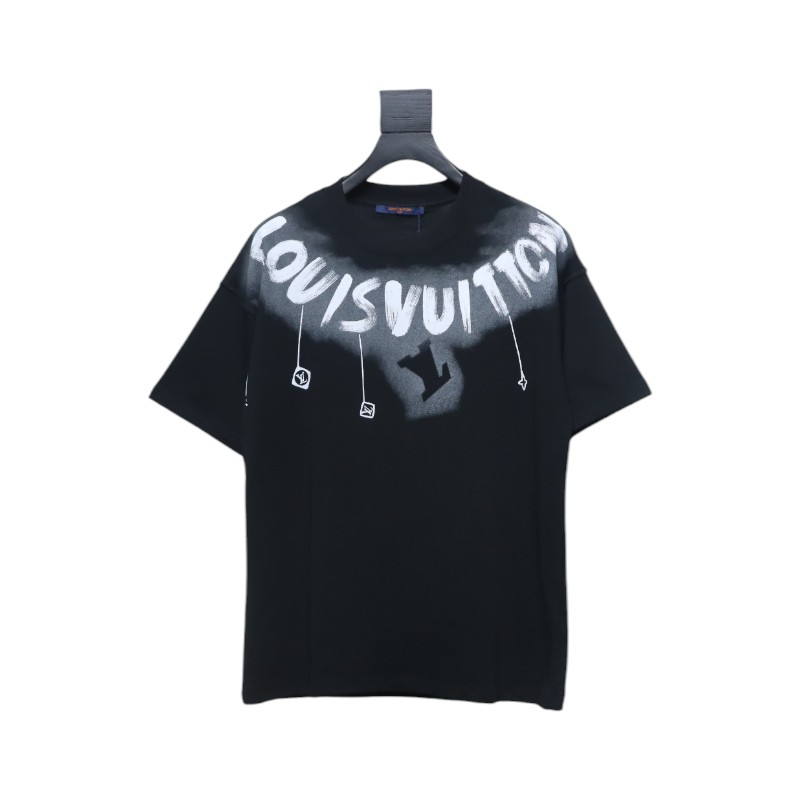 Louis Vuitton 25ss neckline graffiti letter print large logo short sleeve T-shirt black