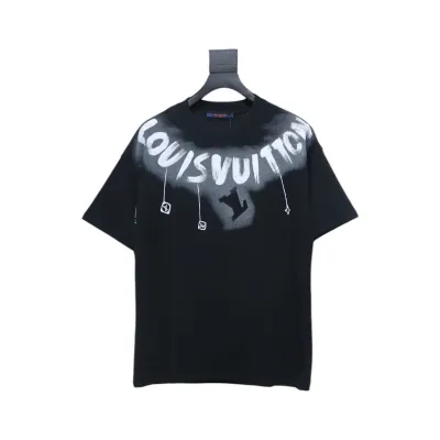 Louis Vuitton 25ss neckline graffiti letter print large logo short sleeve T-shirt black 01