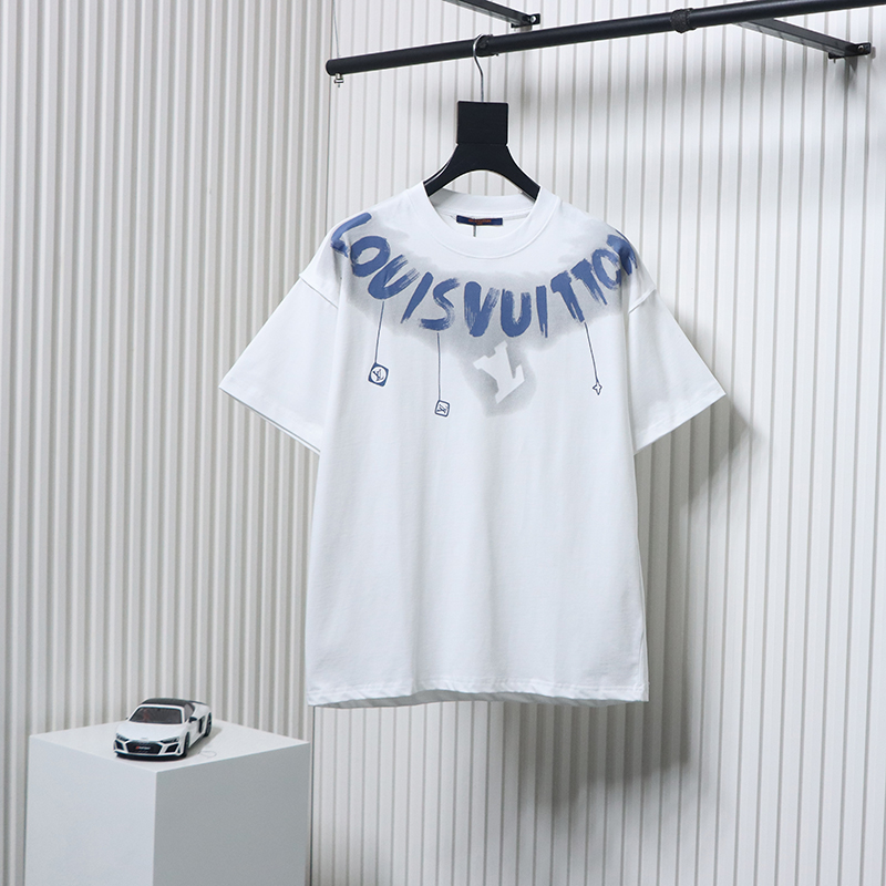 Louis Vuitton 25ss neckline graffiti letter print large logo short sleeve T-shirt white