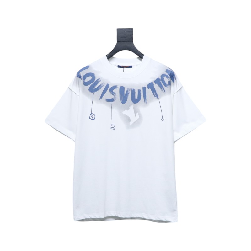 Louis Vuitton 25ss neckline graffiti letter print large logo short sleeve T-shirt white