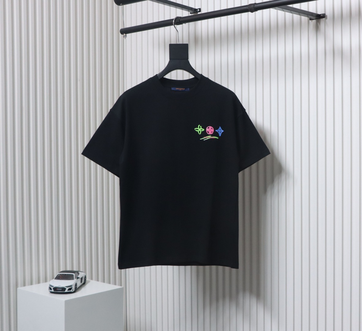 Louis Vuitton 25ss painted graffiti large logo print short sleeve T-shirt black