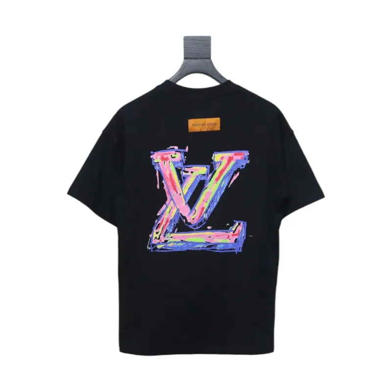 Louis Vuitton 25ss painted graffiti large logo print short sleeve T-shirt black