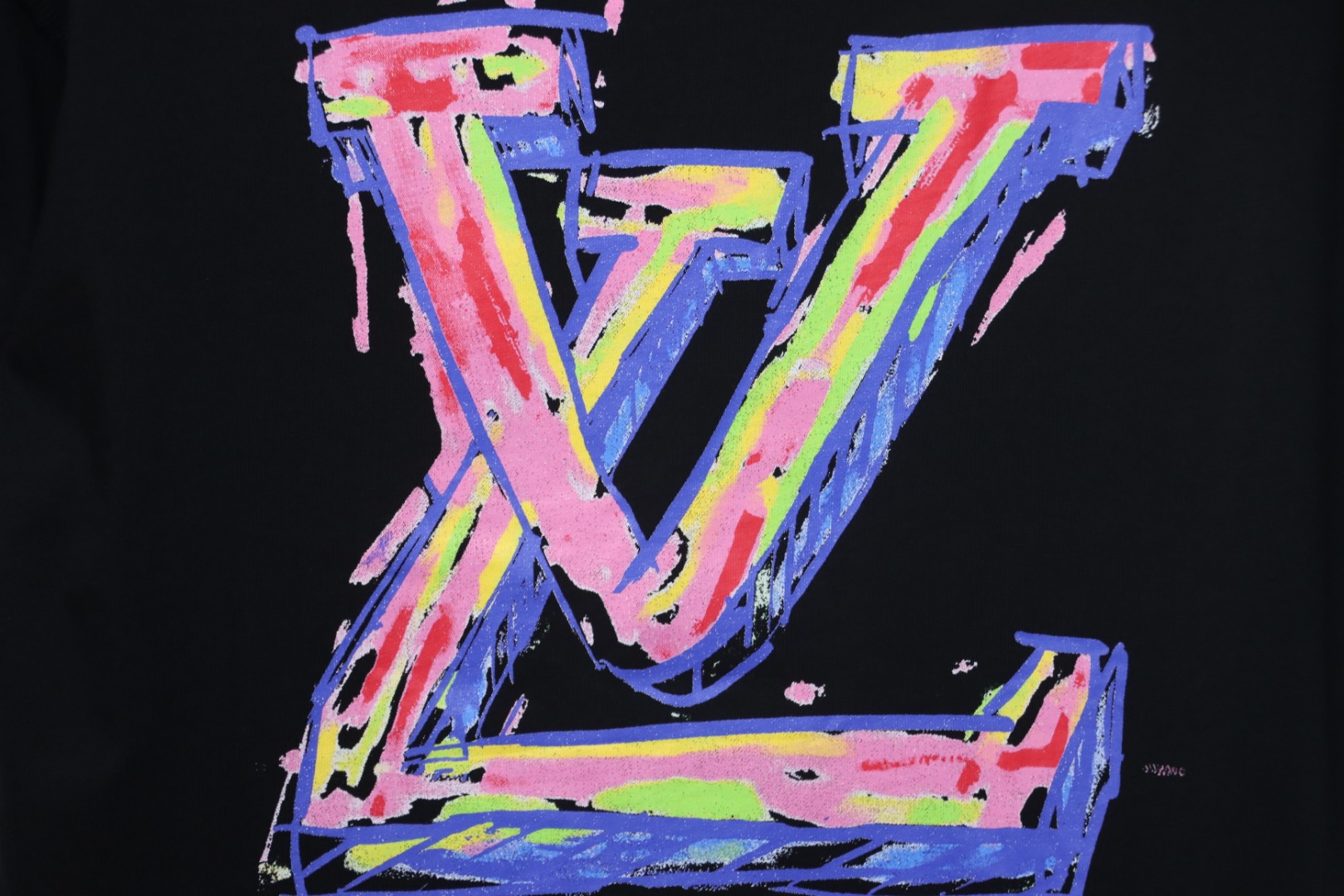 Louis Vuitton 25ss painted graffiti large logo print short sleeve T-shirt black