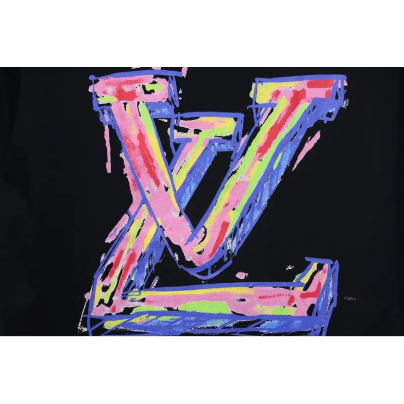 Louis Vuitton 25ss painted graffiti large logo print short sleeve T-shirt black