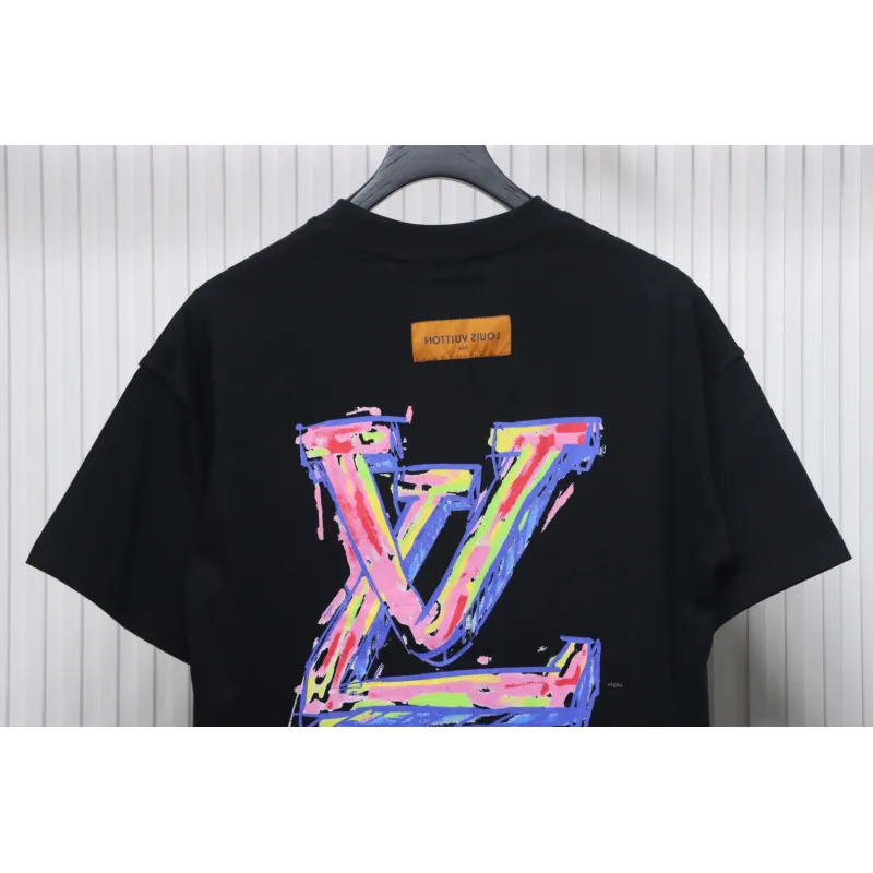 Louis Vuitton 25ss painted graffiti large logo print short sleeve T-shirt black