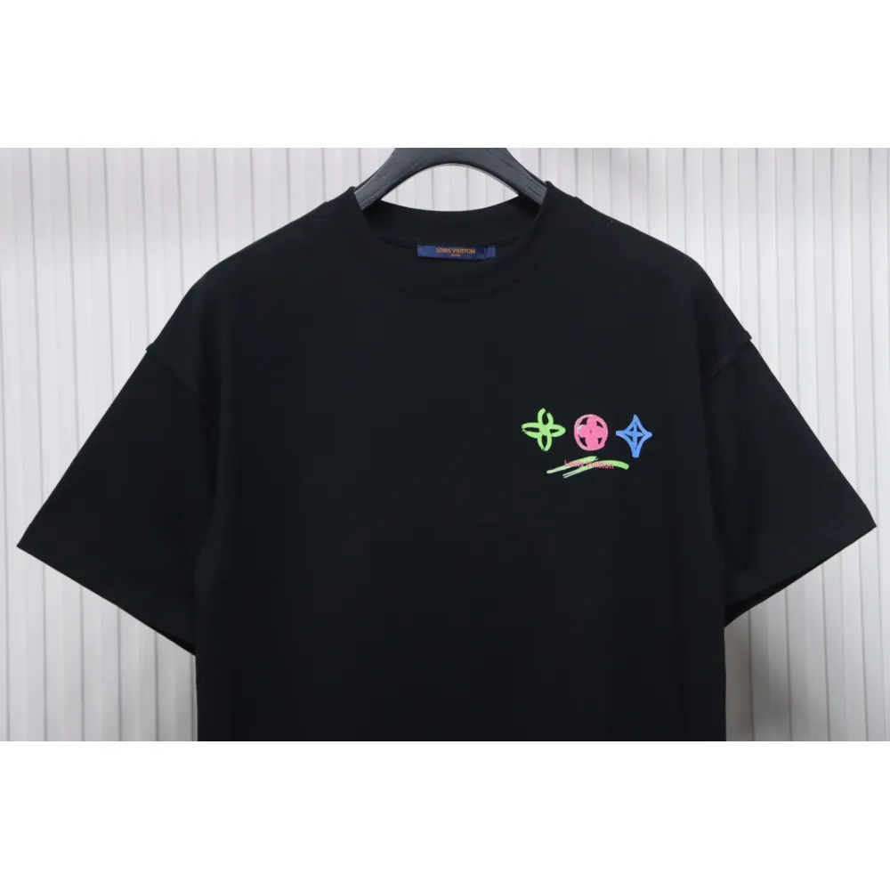 Louis Vuitton 25ss painted graffiti large logo print short sleeve T-shirt black