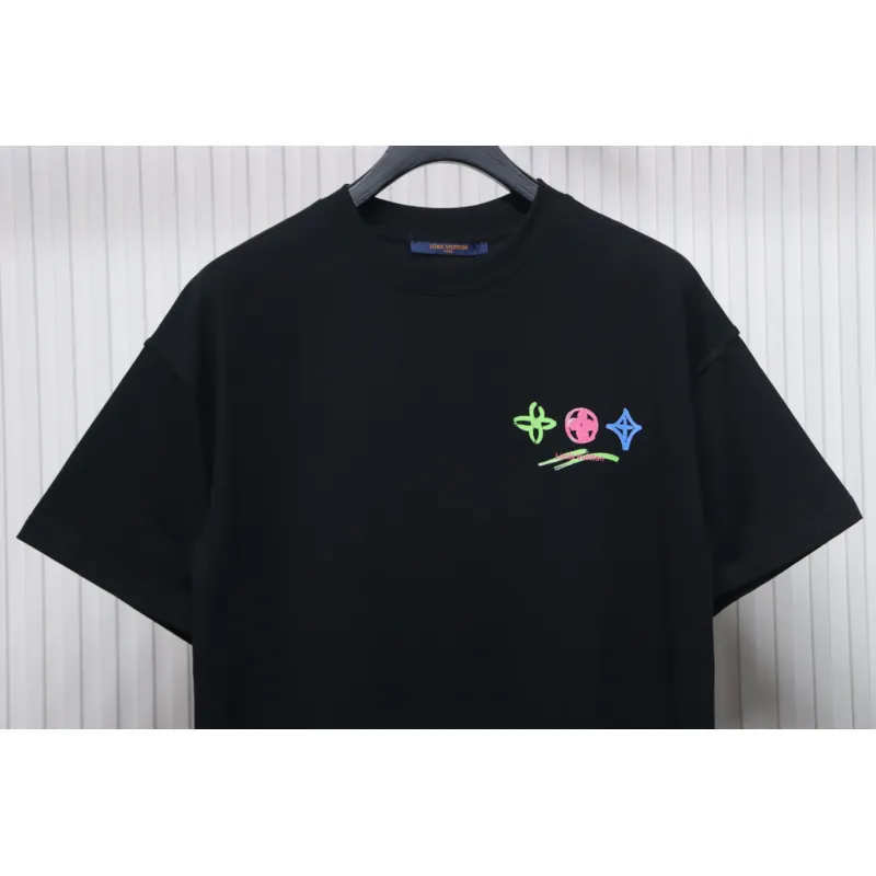 Louis Vuitton 25ss painted graffiti large logo print short sleeve T-shirt black