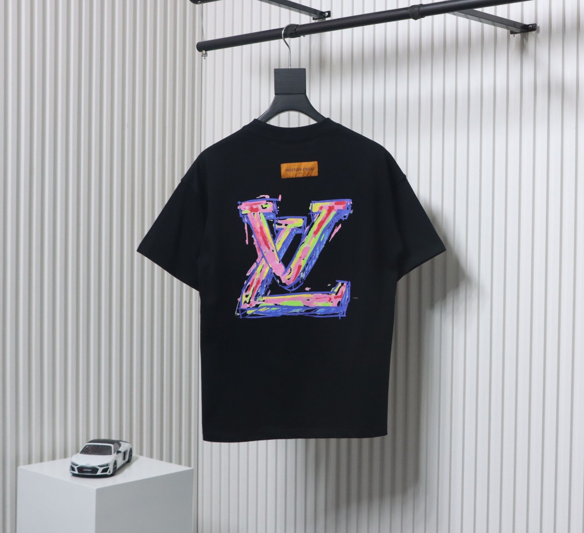 Louis Vuitton 25ss painted graffiti large logo print short sleeve T-shirt black