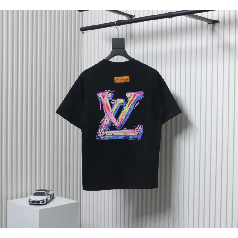 Louis Vuitton 25ss painted graffiti large logo print short sleeve T-shirt black