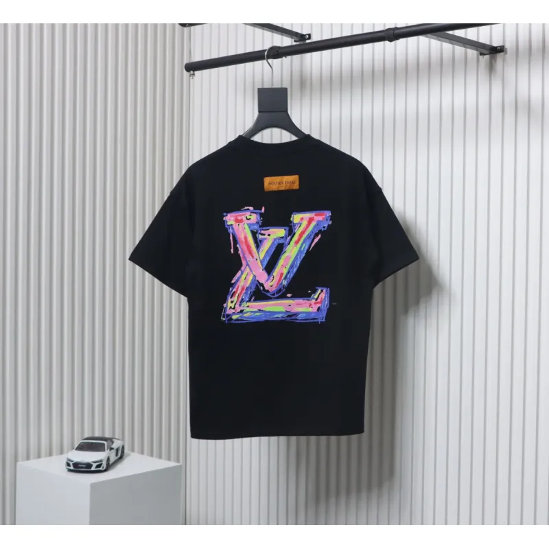 Louis Vuitton 25ss painted graffiti large logo print short sleeve T-shirt black