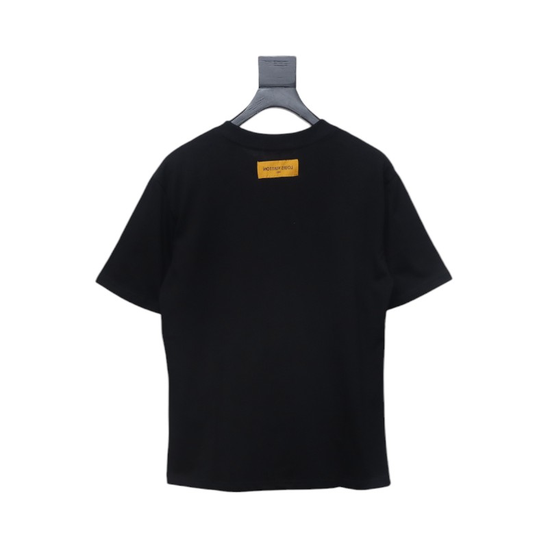 Louis Vuitton 25ss Pocket Old Flower Line Embroidery Short Sleeve black