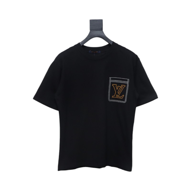 Louis Vuitton 25ss Pocket Old Flower Line Embroidery Short Sleeve black
