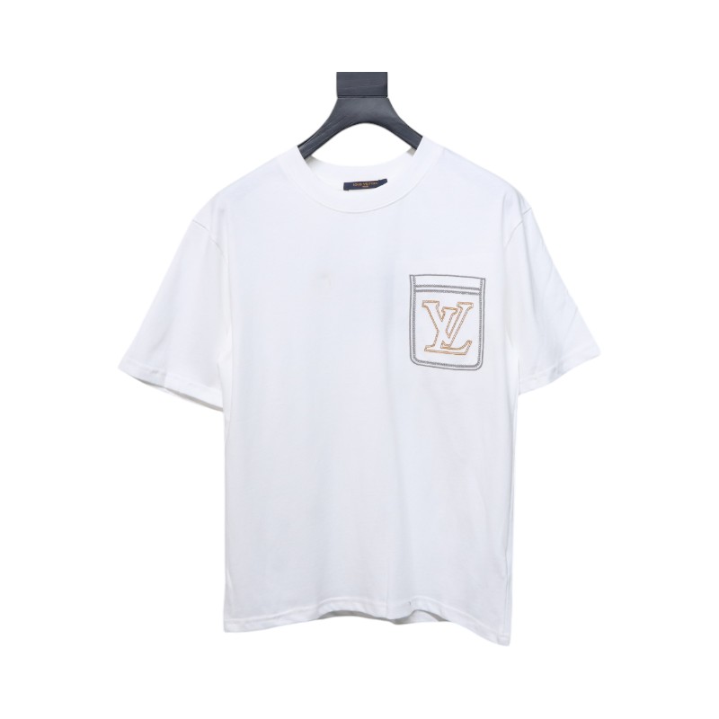 Louis Vuitton 25ss Pocket Old Flower Line Embroidery Short Sleeve White