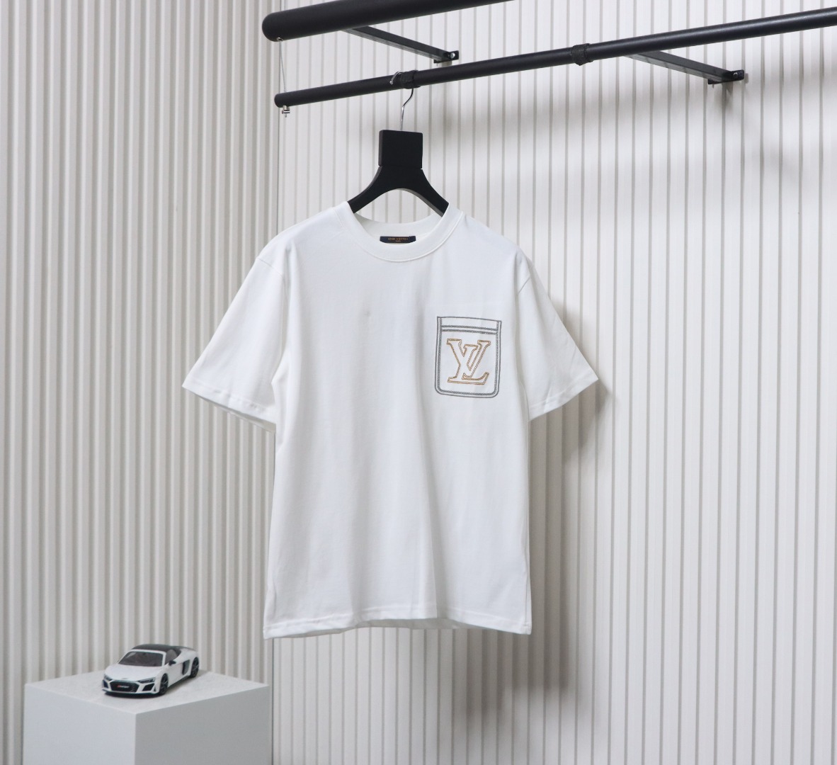 Louis Vuitton 25ss Pocket Old Flower Line Embroidery Short Sleeve White